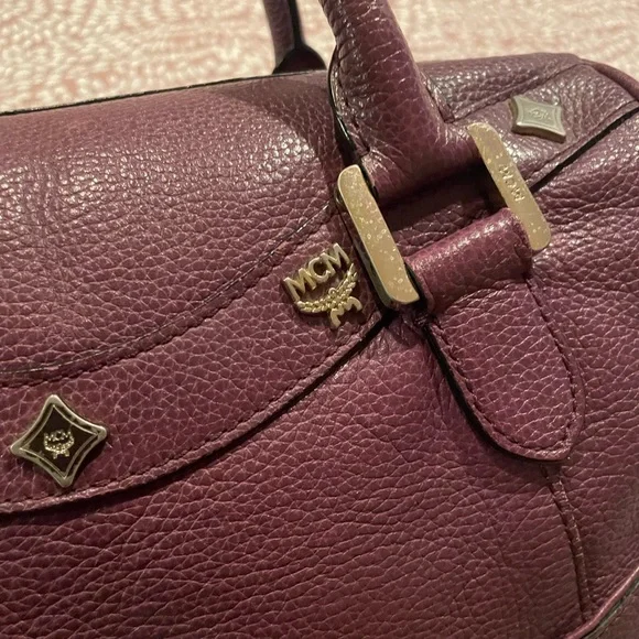 MCM Plum Leather Boston Bag Satchel with COA - Picture 7 of 11